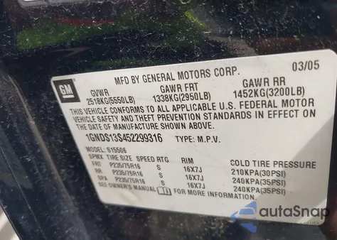 2005 Chevrolet Trailblazer Ls from USA, damaged, VIN 1GNDS13S452299316